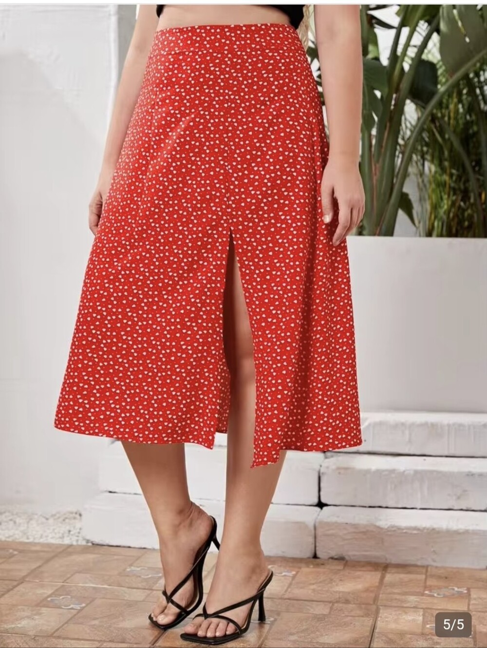 Red Heart Confetti Side Slit Skirt Size XS